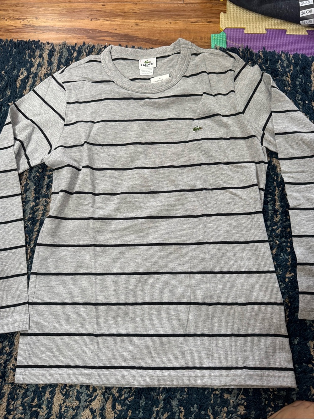 New NWT Grey Lacoste Men's Striped Long Sleeve Crewneck T-Shirt size 5